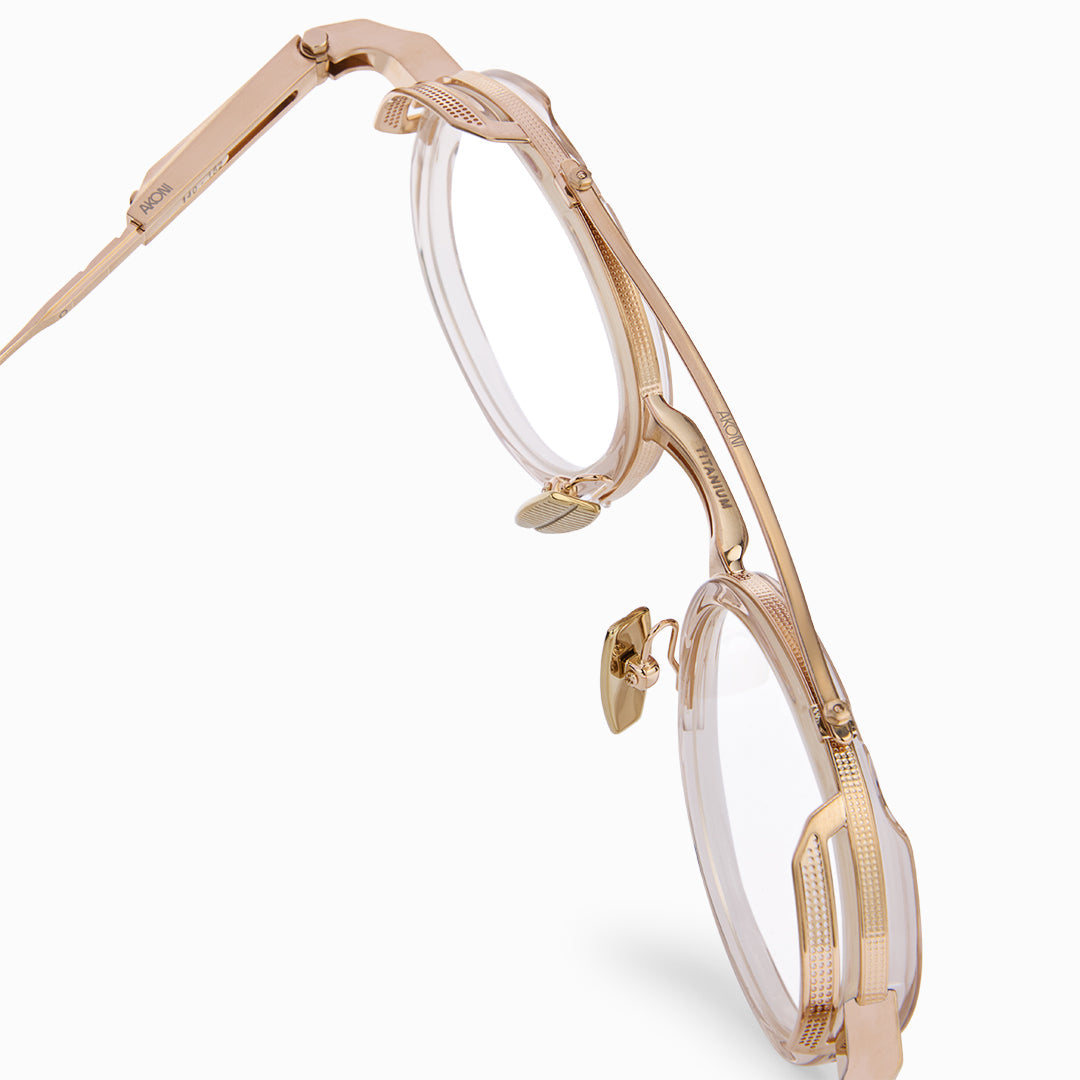 AKONI Infinity Brushed 12k Gold AKX-512E-46, front detail in titanium