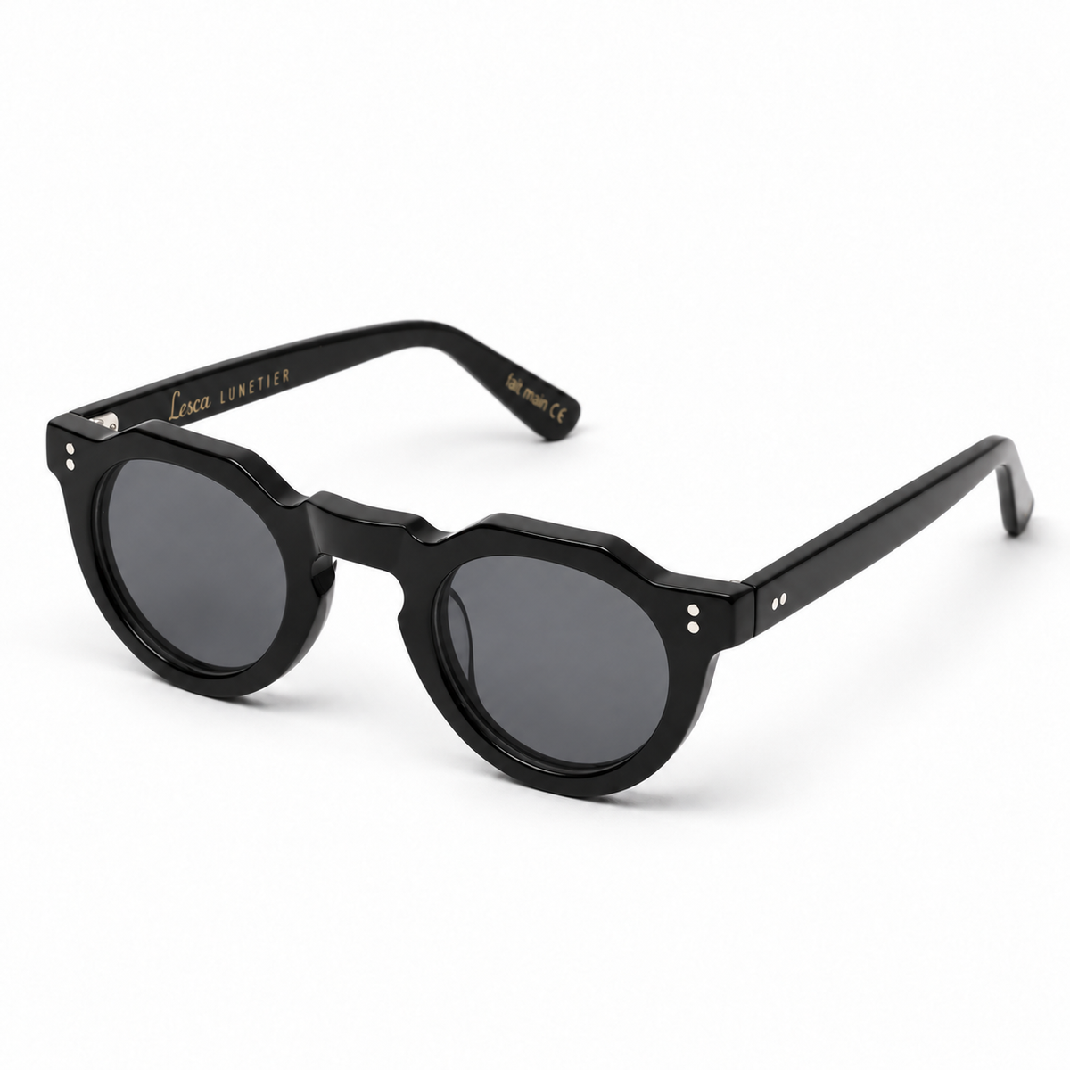 Lesca Lunetier Pica Black with grey lenses – three-quarter view