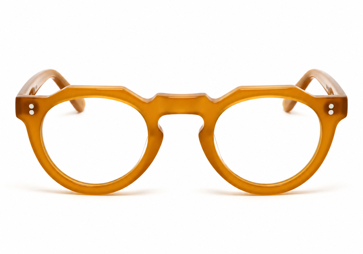 Lesca Lunetier Pica Miel in acetato color miele – vue de face avec branches aperte
